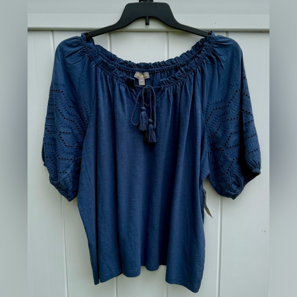 Style & Co Navy Blue Short Sleeve Blouse.  Size 3X.  NWT. Statement Sleeves.